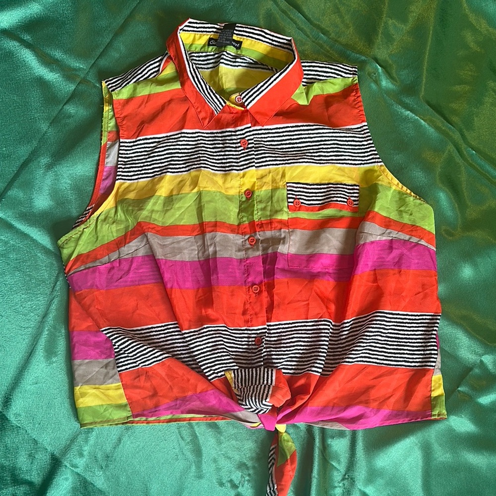 3X Colorful Striped Sleeveless Blouse sz 3X